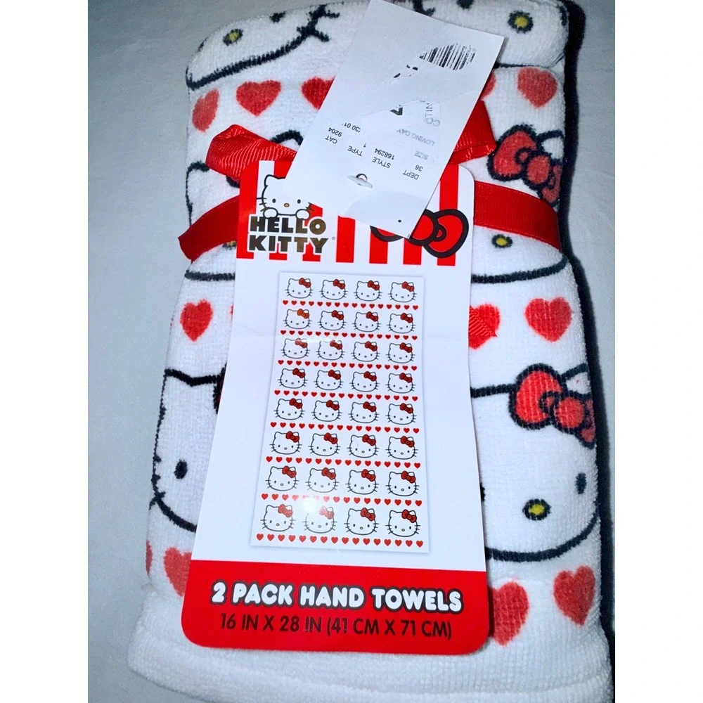 Hello Kitty‎ Hand Towels Unisex OS White Red NEW 2 Pack Hearts Cotton Sanrio